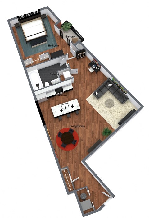 Floor plan for 1 bed, 1 bath, 1028 sqft